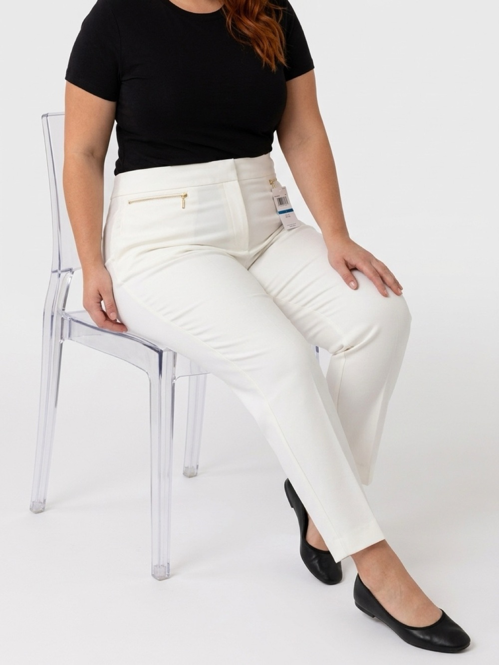 Michael Kors Cream Slim Stretch Dress Pants with Gold Zipper Accents